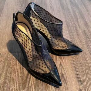 Christian Louboutin Black Mesh Pointed-Toe Sheer Bootie Pumps